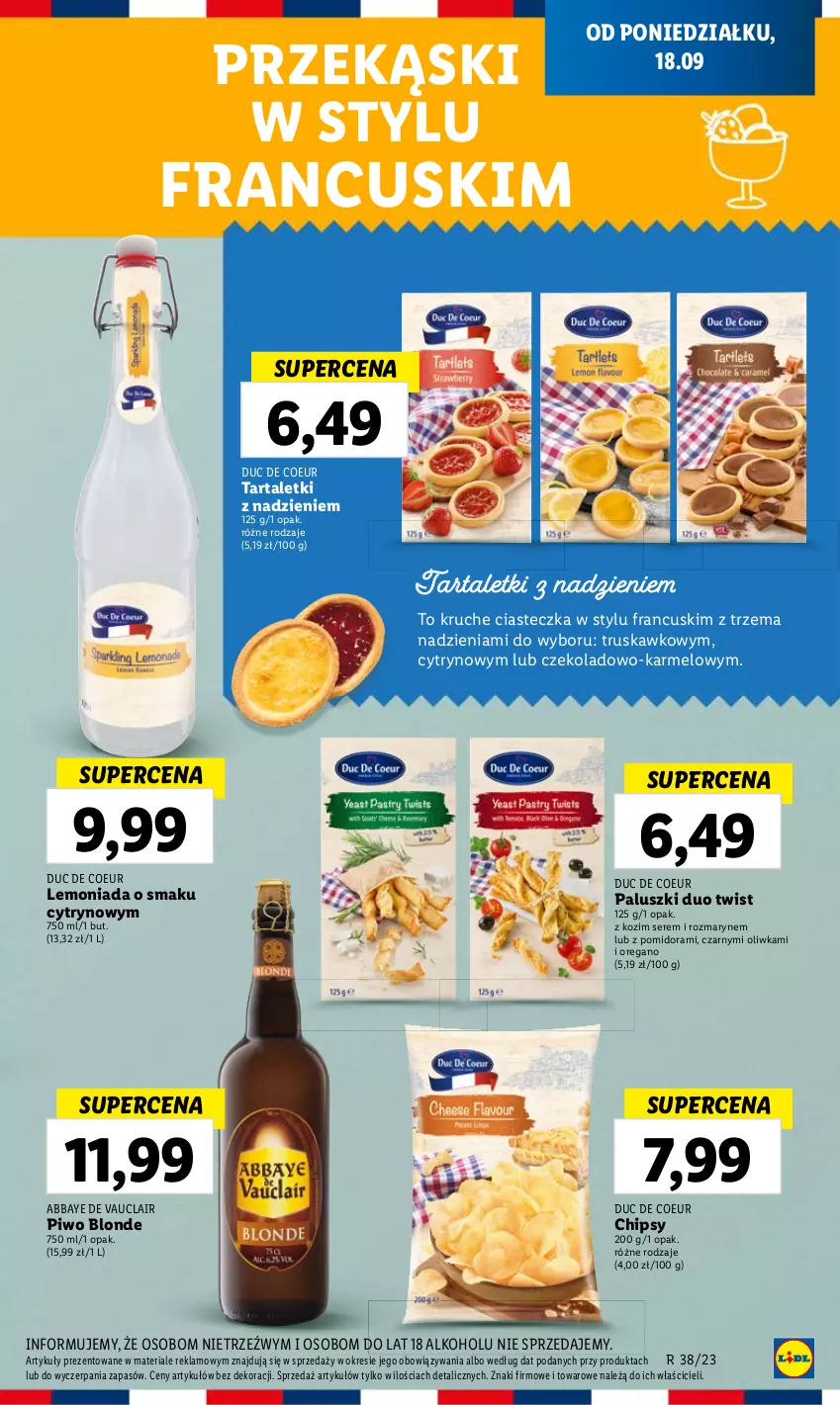 Gazetka promocyjna Lidl - TYDZIEŃ W STYLU FRANCUSKIM - ważna 18.09 do 23.09.2023 - strona 7 - produkty: Chipsy, Lemoniada, Piwo, Ser, Tarta