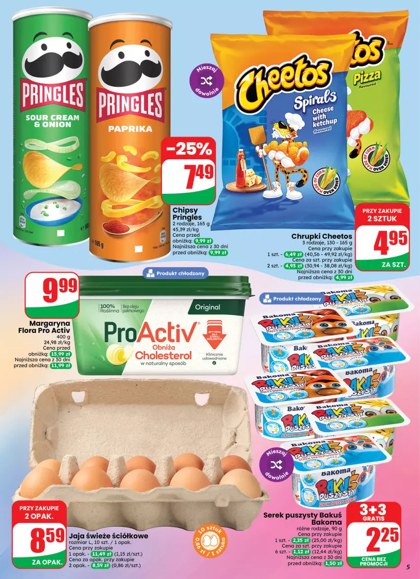 Gazetka promocyjna Dino - Weekendowe okazje - ważna 28.08 do 30.08.2026 - strona 5 - produkty: Bakoma, Cheetos, Chipsy, Chrupki, Flora, Jaja, Margaryna, Pringles, Ser, Serek, Serek puszysty