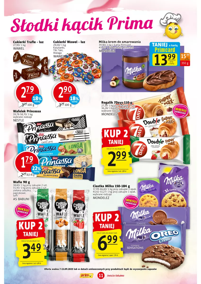 Gazetka promocyjna Prim Market - ważna 07.09 do 13.09.2023 - strona 11 - produkty: Babuni, Ciastka, Cukier, Cukierki, LG, Milka, Princessa, Rogal, Wafelek, Wafle, Wawel