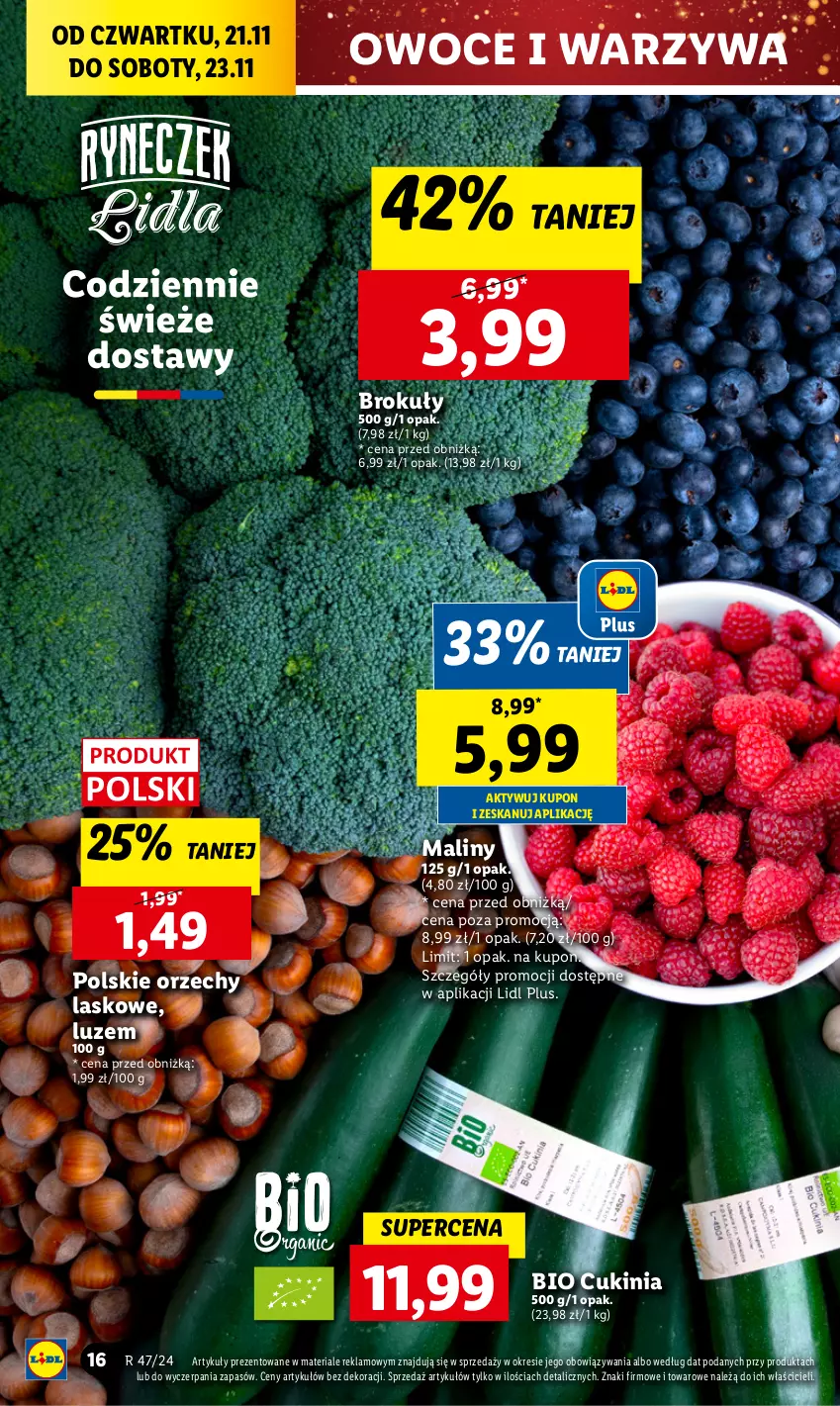 Gazetka promocyjna Lidl - GAZETKA - ważna 21.11 do 23.11.2024 - strona 18 - produkty: Brokuły, Maliny, Owoce, Warzywa