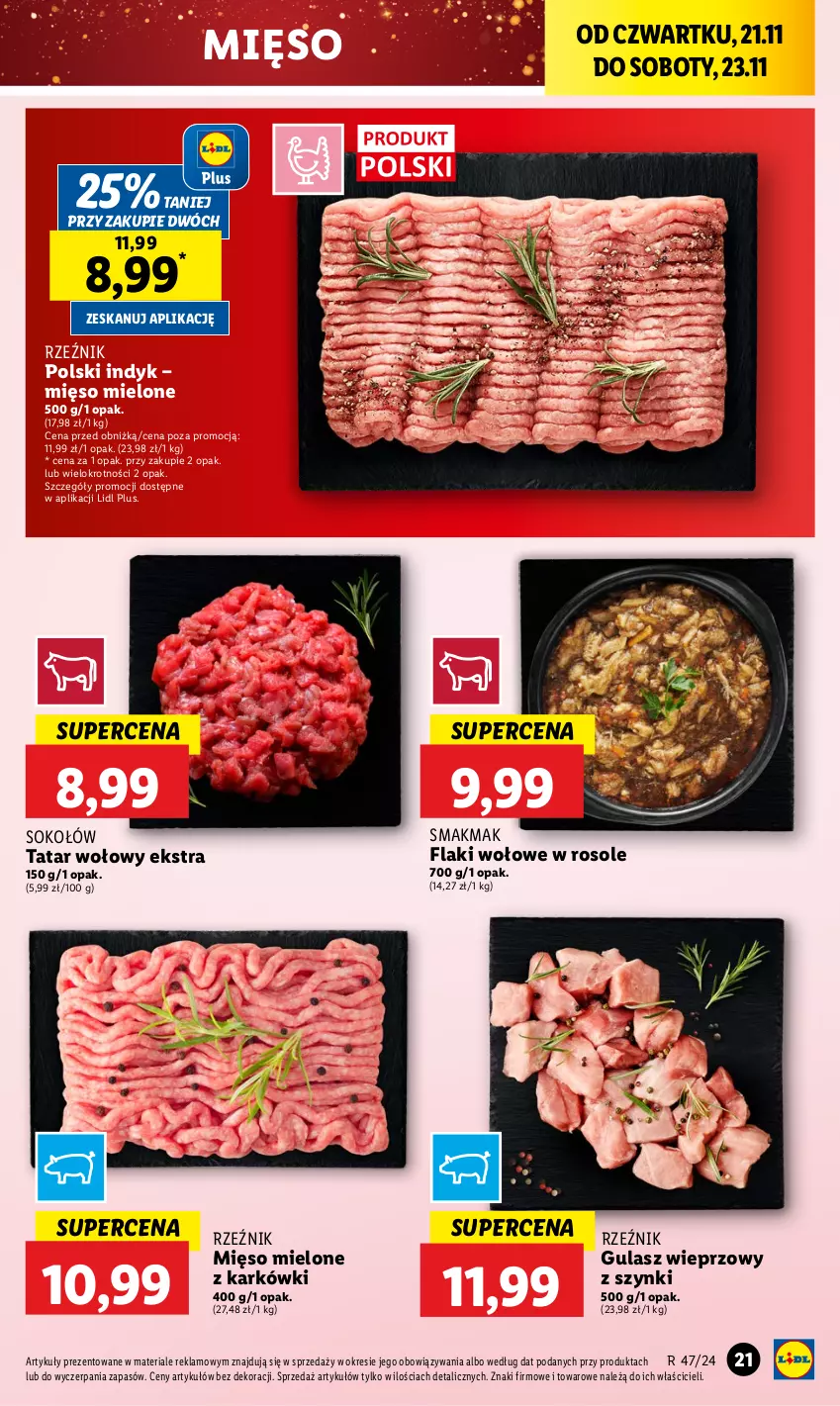 Gazetka promocyjna Lidl - GAZETKA - ważna 21.11 do 23.11.2024 - strona 23 - produkty: Flaki, Flaki wołowe, Mięso, Mięso mielone, Sok, Sokołów, Tatar wołowy