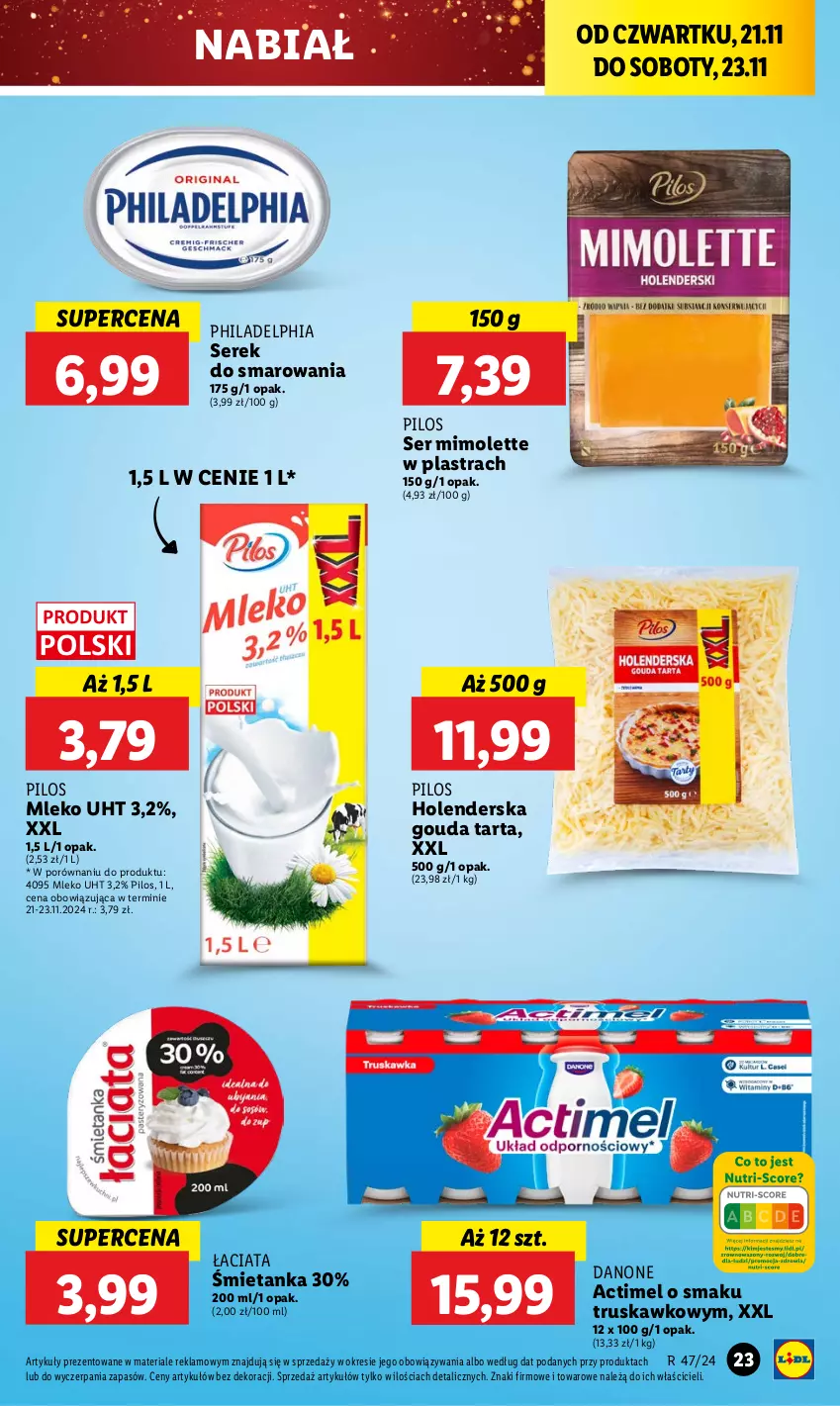 Gazetka promocyjna Lidl - GAZETKA - ważna 21.11 do 23.11.2024 - strona 25 - produkty: Actimel, Danone, Gouda, Mimolette, Mleko, Philadelphia, Pilos, Por, Ser, Serek, Tarta