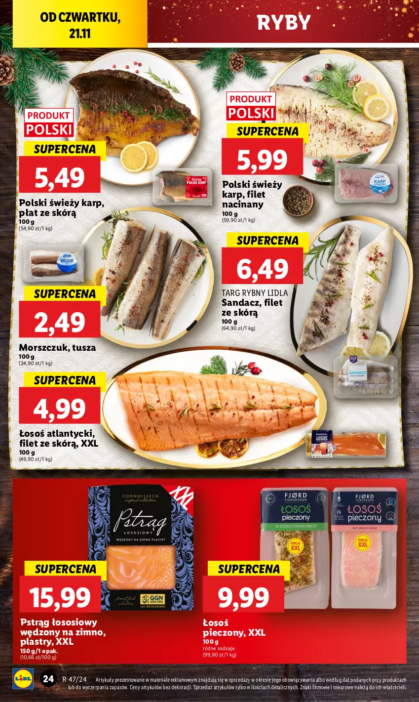 Gazetka promocyjna Lidl - GAZETKA - ważna 21.11 do 23.11.2024 - strona 26 - produkty: Karp, Piec, Pstrąg, Pstrąg łososiowy, Sandacz, Sos, Tusz