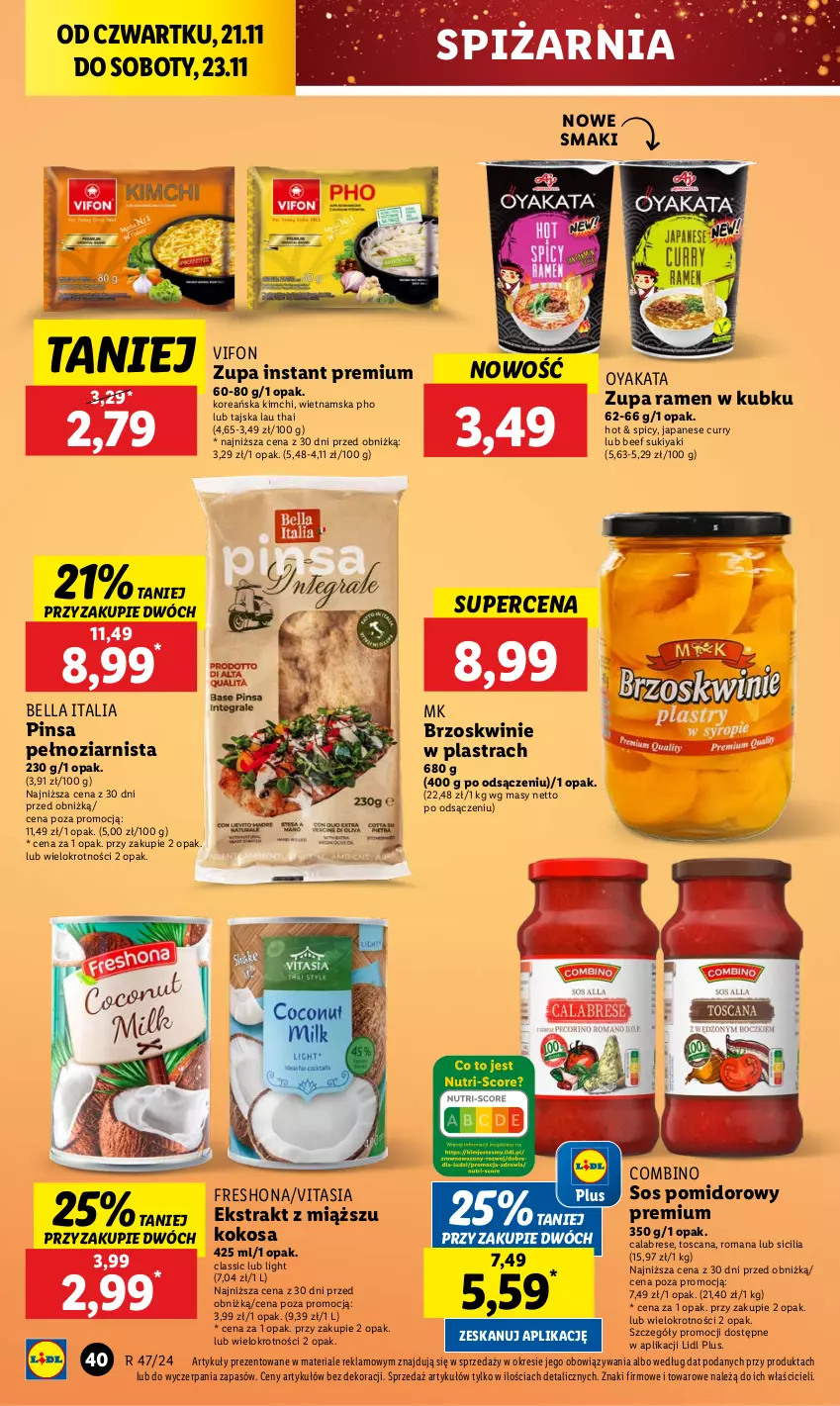 Gazetka promocyjna Lidl - GAZETKA - ważna 21.11 do 23.11.2024 - strona 46 - produkty: Bell, Bella, Brzoskwinie, Kokos, Sos, Sos pomidorowy, Zupa