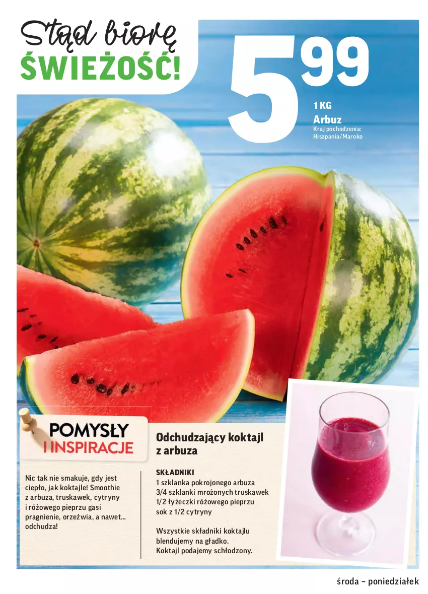 Gazetka promocyjna Intermarche - Promocje - ważna 05.05 do 10.05.2021 - strona 14 - produkty: Arbuz, Cytryny, Lanki, Pieprz, Smoothie, Sok, Szklanka