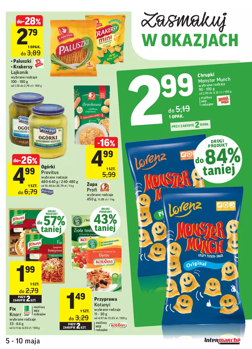 Gazetka promocyjna Intermarche - Promocje - ważna 05.05 do 10.05.2021 - strona 25 - produkty: Chrupki, Knorr, Krakersy, Lajkonik, Monster Munch, Zupa