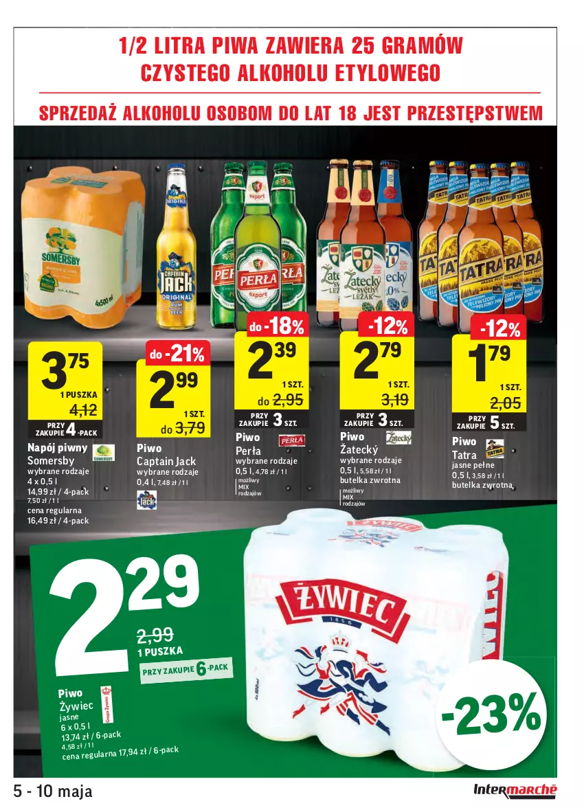 Gazetka promocyjna Intermarche - Promocje - ważna 05.05 do 10.05.2021 - strona 29 - produkty: Captain Jack, Gra, Napój, Perła, Piwa, Piwo, Somersby, Tatra