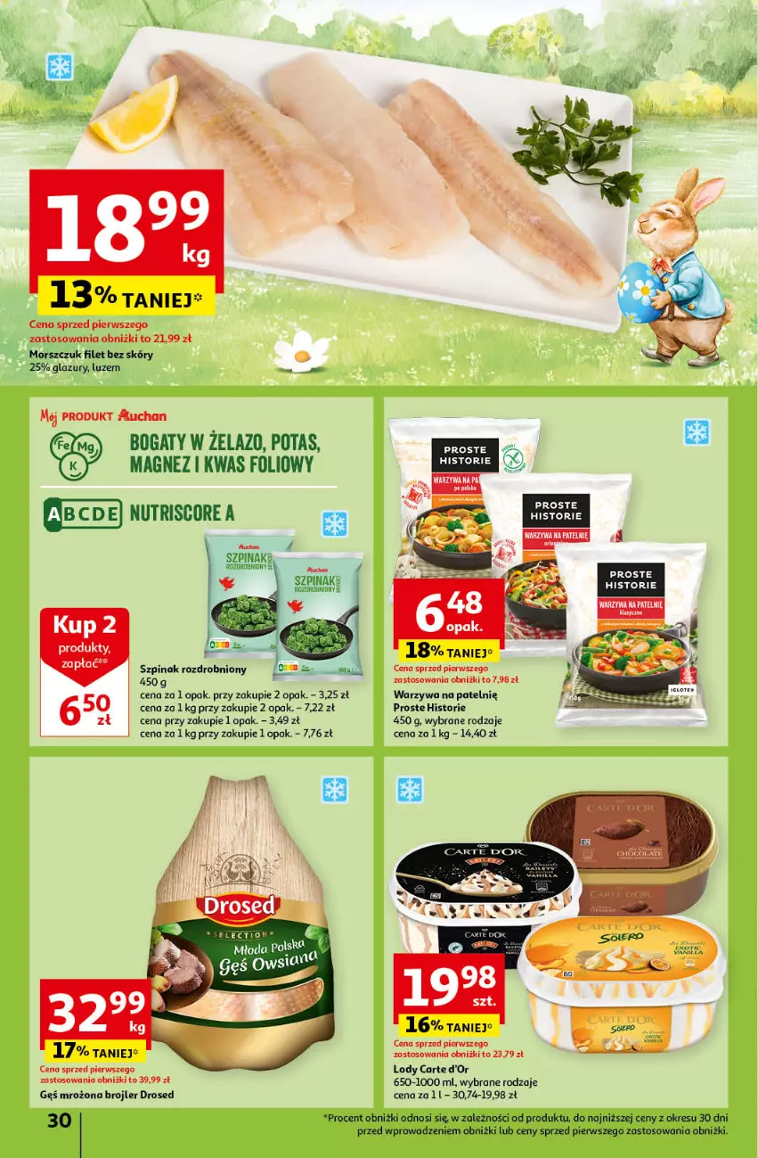 Gazetka promocyjna Auchan - Wielkanoc z najlepszej cenie! Część 2. Hipermarket Auchan - ważna 21.03 do 30.03.2024 - strona 30 - produkty: Carte d'Or, Lody, Magnez, Szpinak, Warzywa