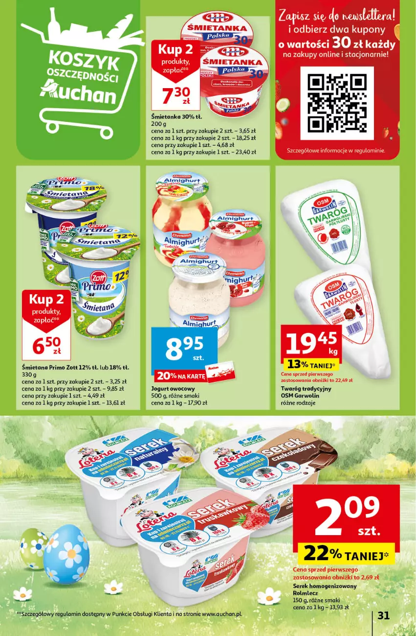 Gazetka promocyjna Auchan - Wielkanoc z najlepszej cenie! Część 2. Hipermarket Auchan - ważna 21.03 do 30.03.2024 - strona 31 - produkty: Jogurt, Jogurt owocowy, Rolmlecz, Ser, Serek, Serek homogenizowany, Twaróg, Zott