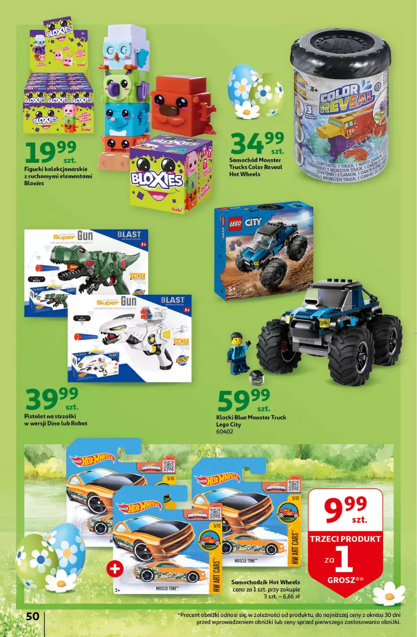 Gazetka promocyjna Auchan - Wielkanoc z najlepszej cenie! Część 2. Hipermarket Auchan - ważna 21.03 do 30.03.2024 - strona 50 - produkty: Cars, Hot Wheels, Klocki, LEGO, LEGO City, Monster truck, Pistolet, Robot, Samochód