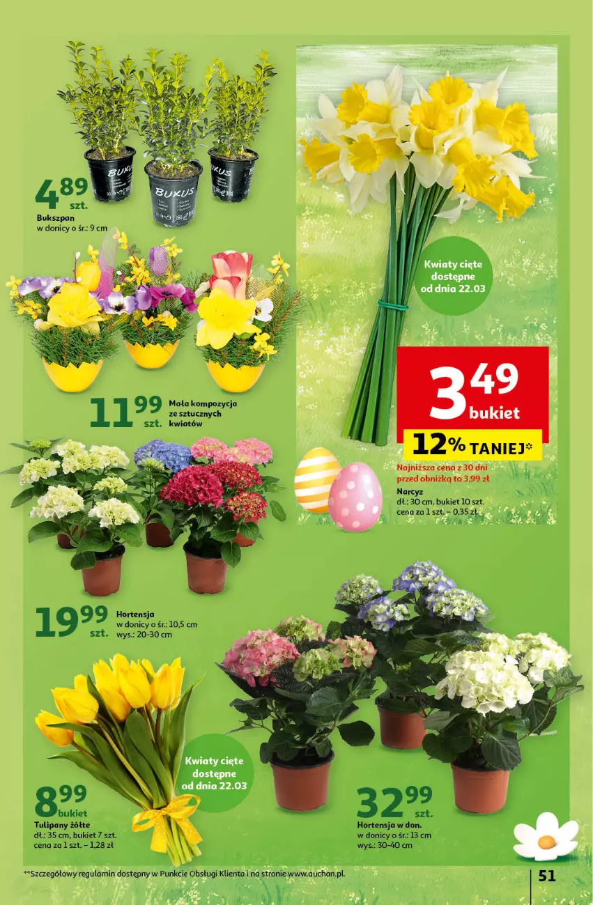 Gazetka promocyjna Auchan - Wielkanoc z najlepszej cenie! Część 2. Hipermarket Auchan - ważna 21.03 do 30.03.2024 - strona 51 - produkty: Bukiet, Fa, Narcyz, Tulipan