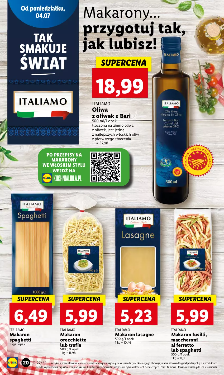 Gazetka promocyjna Lidl - GAZETKA - ważna 04.07 do 06.07.2022 - strona 20 - produkty: Lasagne, Makaron, Oliwa z oliwek, Spaghetti