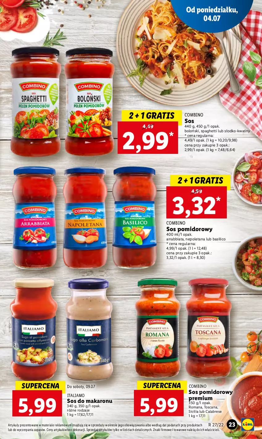 Gazetka promocyjna Lidl - GAZETKA - ważna 04.07 do 06.07.2022 - strona 23 - produkty: Gra, Makaron, Sos, Sos do makaronu, Sos pomidorowy, Spaghetti