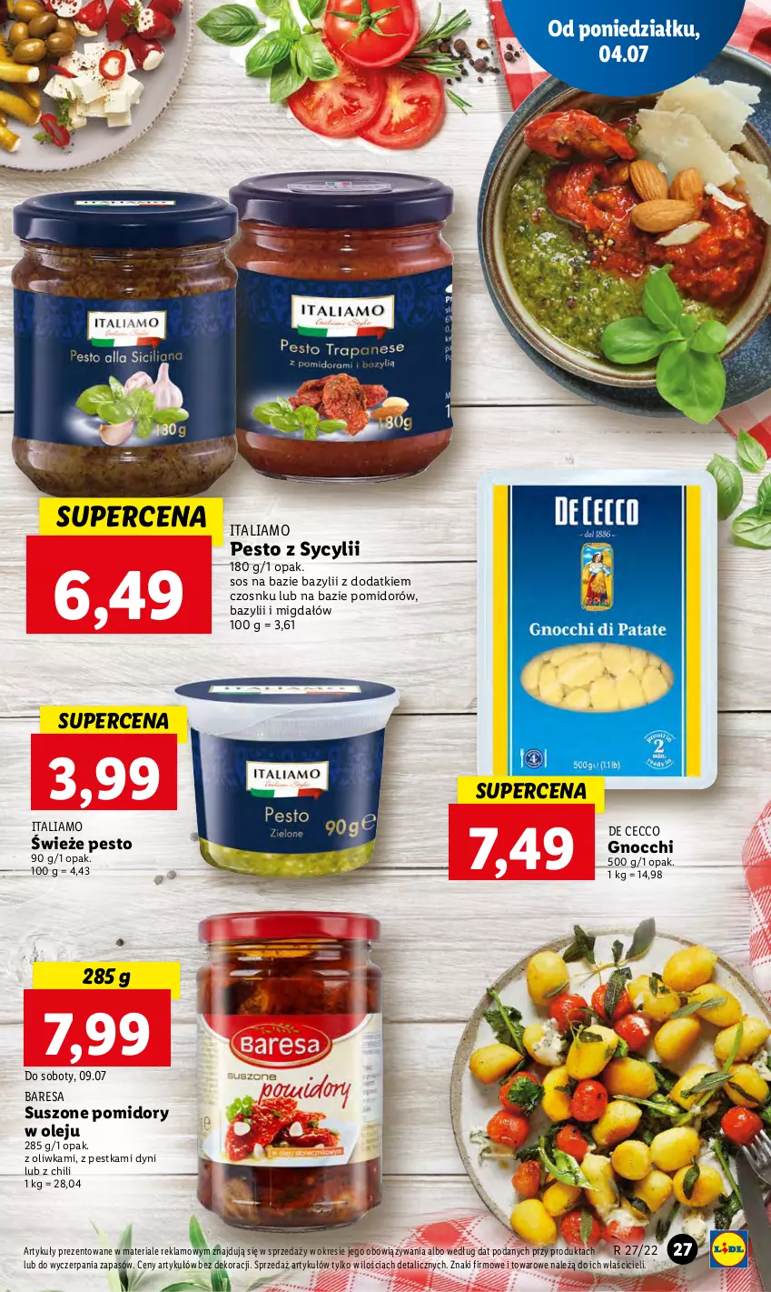 Gazetka promocyjna Lidl - GAZETKA - ważna 04.07 do 06.07.2022 - strona 27 - produkty: Bazyl, Gnocchi, Olej, Pesto, Pomidory, Sos, Suszone pomidory