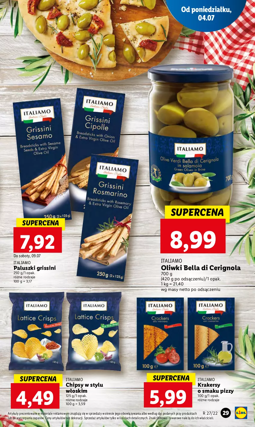 Gazetka promocyjna Lidl - GAZETKA - ważna 04.07 do 06.07.2022 - strona 29 - produkty: Bell, Bella, Chipsy, Grissini, Krakersy, Oliwki