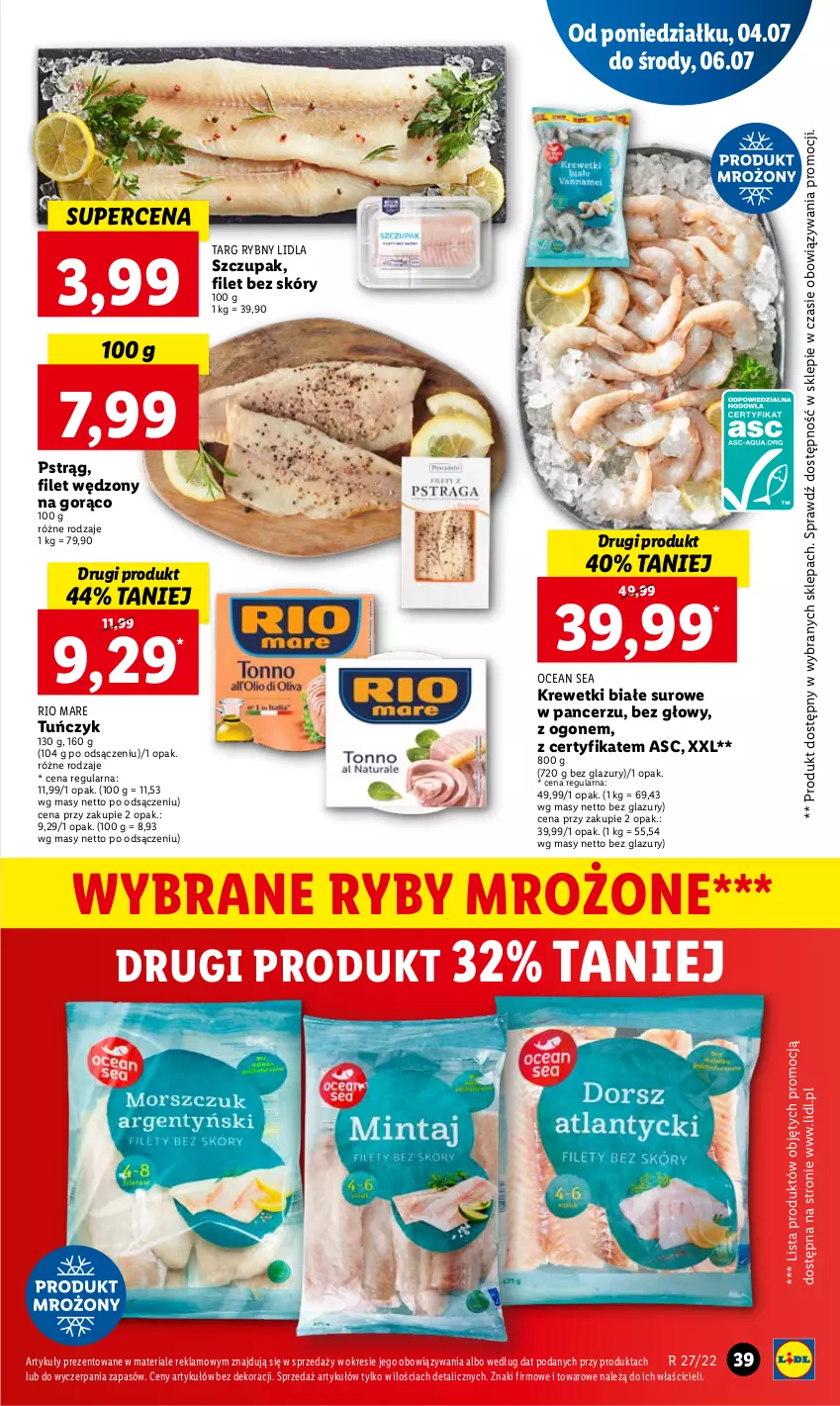 Gazetka promocyjna Lidl - GAZETKA - ważna 04.07 do 06.07.2022 - strona 39 - produkty: Krewetki, Lazur, Pstrąg, Rio Mare, Tuńczyk, Zupa