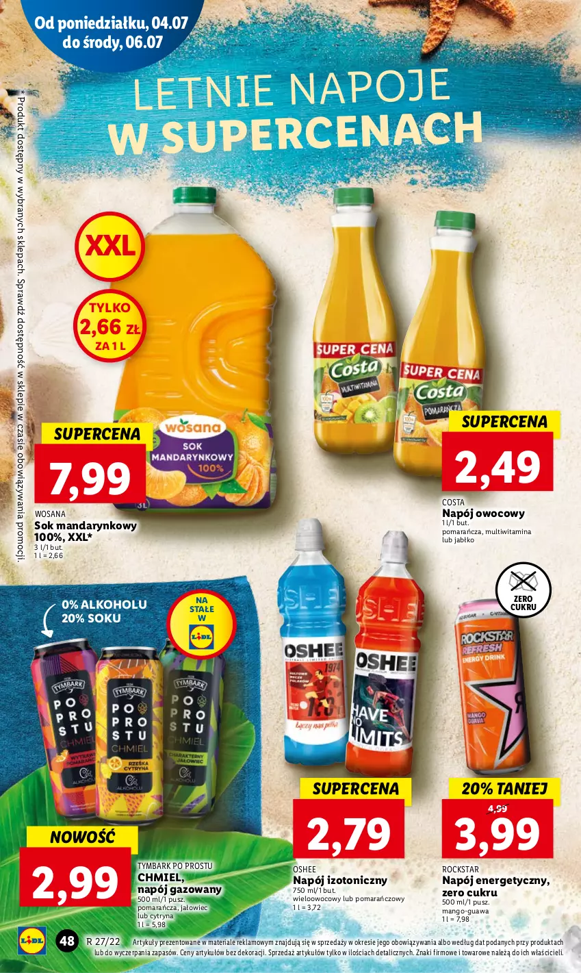 Gazetka promocyjna Lidl - GAZETKA - ważna 04.07 do 06.07.2022 - strona 48 - produkty: Mango, Napój, Napój energetyczny, Napój gazowany, Napój izotoniczny, Napoje, Oshee, Sok, Tymbark, Wosana