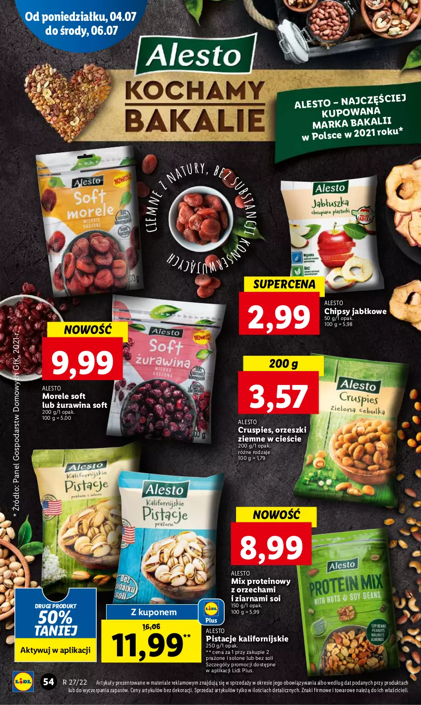 Gazetka promocyjna Lidl - GAZETKA - ważna 04.07 do 06.07.2022 - strona 54 - produkty: Chipsy, Orzeszki, Orzeszki ziemne, Pistacje