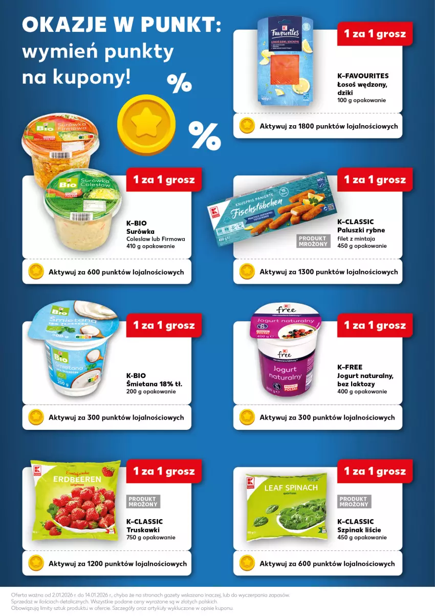 Gazetka promocyjna Kaufland - Kaufland - ważna 02.01 do 14.01.2026 - strona 3 - produkty: Fa, Filet z mintaja, Jogurt, Jogurt naturalny, Mintaj, Paluszki rybne, Por, Surówka, Surówka coleslaw, Szpinak, Truskawki