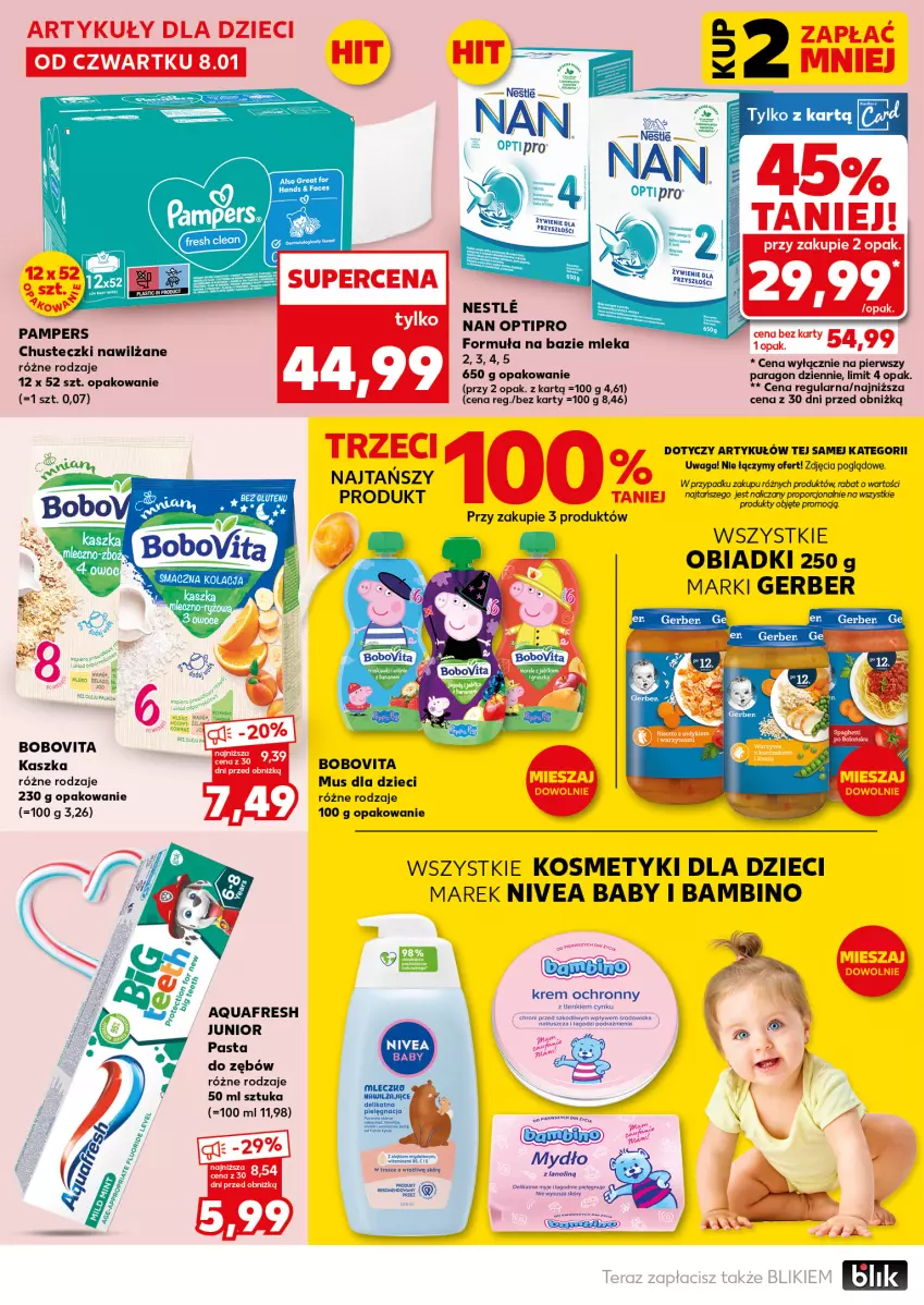Gazetka promocyjna Kaufland - Mocny Start - ważna 12.01 do 14.01.2026 - strona 20 - produkty: Aquafresh, BoboVita, Chusteczki, Cynk, Dzieci, Gerber, Kosmetyki dla dzieci, Mus, NAN Optipro, Nivea, Nivea Baby, Oleo, Pampers, Pasta do zębów, Waga