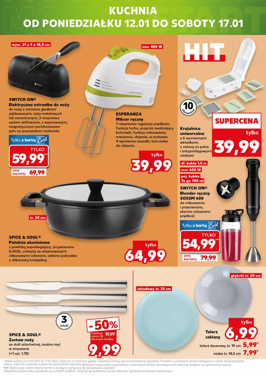Gazetka promocyjna Kaufland - Mocny Start - ważna 12.01 do 14.01.2026 - strona 27 - produkty: Blender, Blender ręczny, Deser, LANA, Mikser, Mikser ręczny, Miska, Noż, Ostrzałka do noży, Patelnia, Ser, Sos, Talerz, Talerz deserowy, Top, Uchwyty