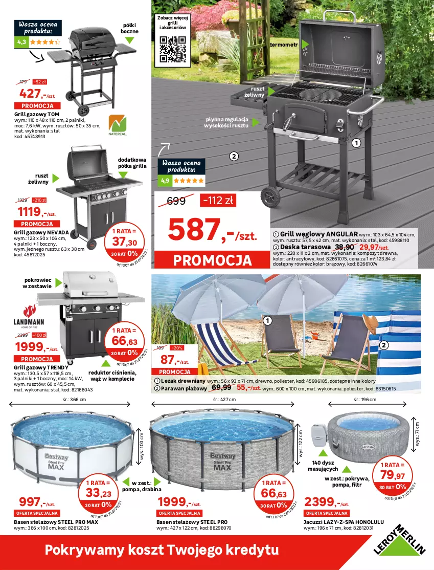 Gazetka promocyjna Leroy Merlin - Gazetka Leroy Merlin - ważna 13.07 do 02.08.2022 - strona 19 - produkty: Chodnik, Drabina, Fa, Fotel, Gra, Grill, Grill gazowy, Kolorado, Kosz, Krzesło, Meble, Parasol, Parawan plażowy, Płyta, Pokrowiec, Pokrywa, Półka, Ser, Słupek, Sofa, Sok, Stół, Stolik, Stolik kawowy, Termometr