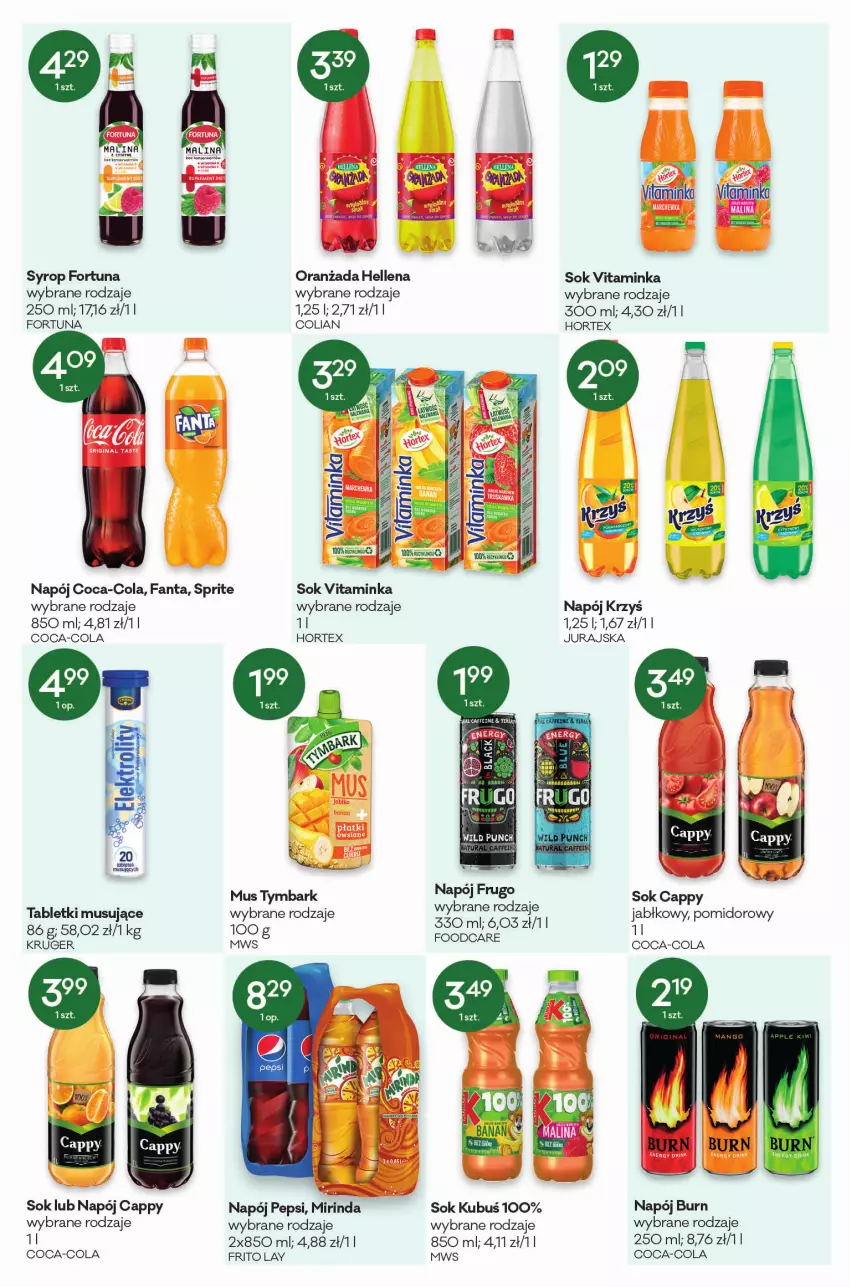 Gazetka promocyjna Groszek - ważna 07.01 do 18.01.2022 - strona 10 - produkty: Cappy, Coca-Cola, Fa, Fanta, Fortuna, Gin, Hellena, Hortex, Inka, Kubuś, Marchewka, Mirinda, Mus, Napój, Oranżada, Pepsi, Sok, Sprite, Syrop, Tablet, Tabletki musujące, Tymbark