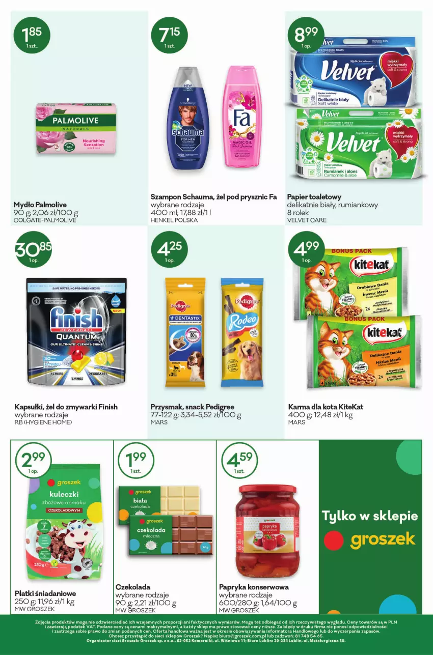 Gazetka promocyjna Groszek - ważna 07.01 do 18.01.2022 - strona 12 - produkty: Biuro, Colgate, Czekolada, Czekolada mleczna, Danio, Fa, Finish, Groszek, KiteKat, LG, Mars, Mydło, Palmolive, Papier, Papryka, Pedigree, Por, Rum, Schauma, Ser, Szampon, Velvet, Zmywarki