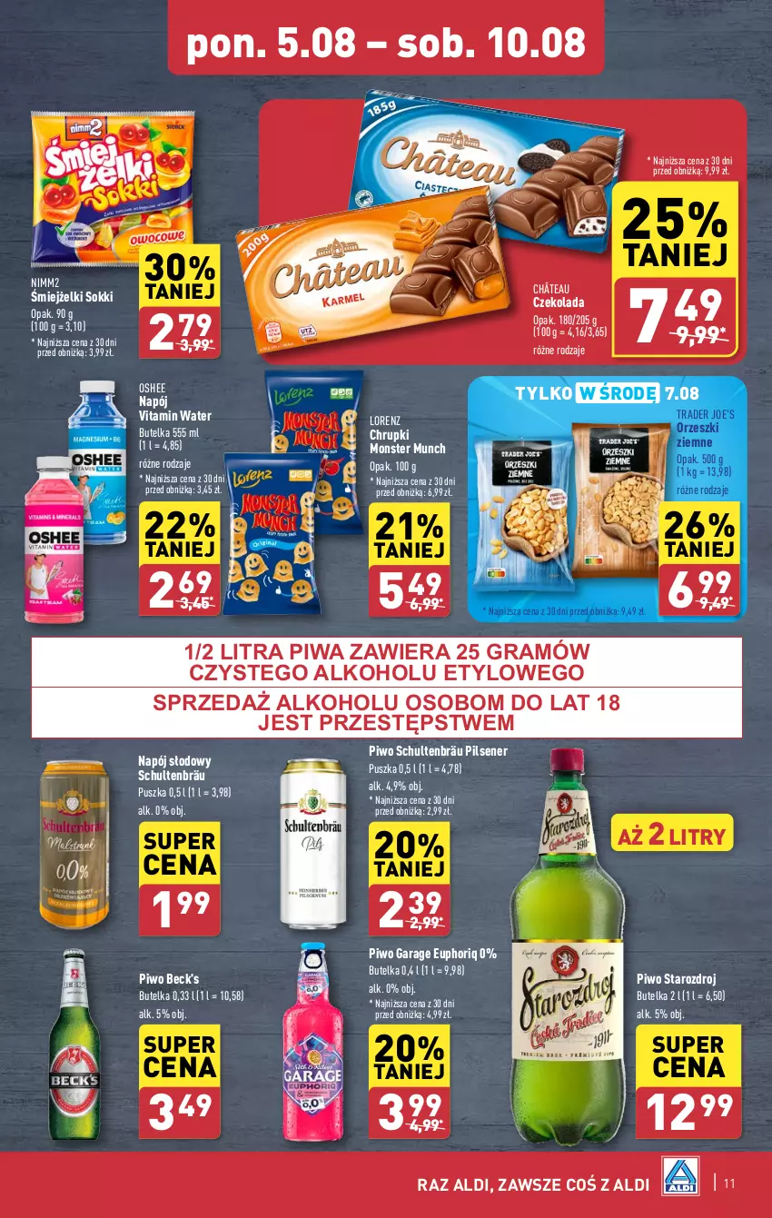 Gazetka promocyjna Aldi - Pełna oferta - ważna 05.08 do 10.08.2024 - strona 11 - produkty: Chrupki, Czekolada, Gra, Lorenz, Monster Munch, Napój, Nimm2, Orzeszki, Orzeszki ziemne, Oshee, Piwa, Piwo, Sok