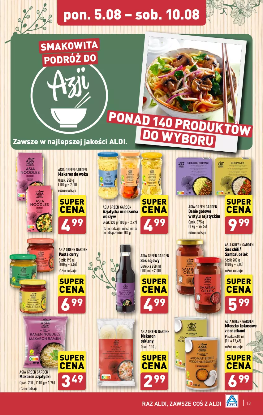 Gazetka promocyjna Aldi - Pełna oferta - ważna 05.08 do 10.08.2024 - strona 13 - produkty: Danie gotowe, Kokos, Makaron, Mieszanka warzyw, Mleczko, Smakowita, Sos, Sos sojowy