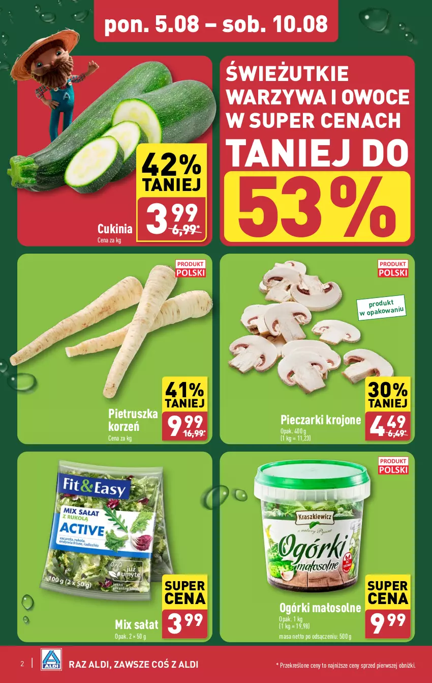 Gazetka promocyjna Aldi - Pełna oferta - ważna 05.08 do 10.08.2024 - strona 2 - produkty: Owoce, Piec, Pieczarki krojone, Pietruszka, Sałat, Warzywa, Warzywa i owoce