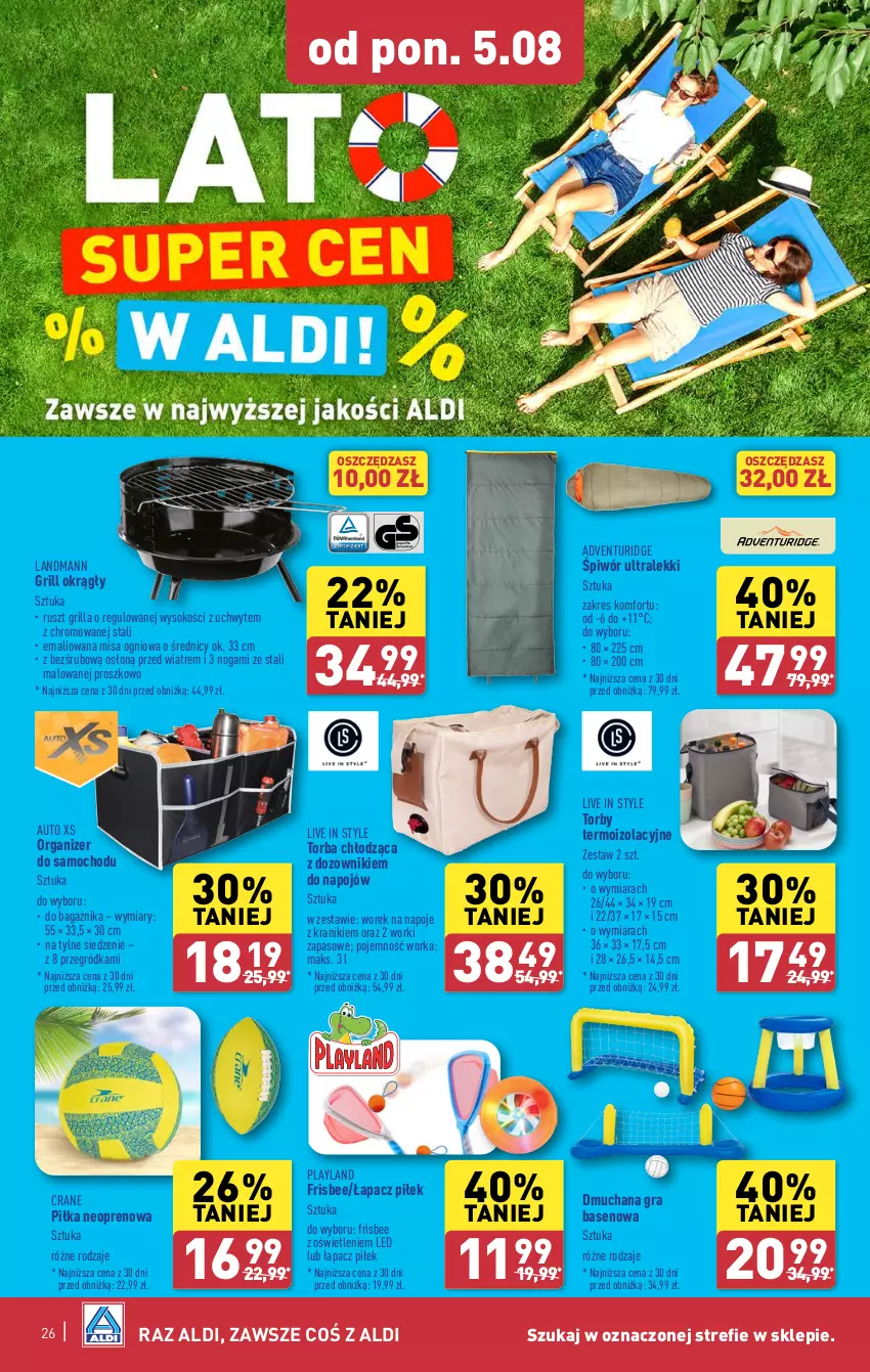 Gazetka promocyjna Aldi - Pełna oferta - ważna 05.08 do 10.08.2024 - strona 26 - produkty: Dozownik, Gra, Grill, Napoje, O Bag, Organizer, Orka, Sok, Torba