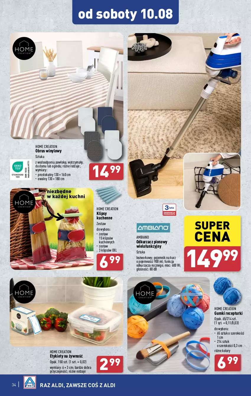 Gazetka promocyjna Aldi - Pełna oferta - ważna 05.08 do 10.08.2024 - strona 34 - produkty: Obrus, Odkurzacz, Pojemnik, Por