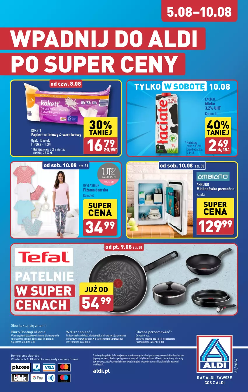 Gazetka promocyjna Aldi - Pełna oferta - ważna 05.08 do 10.08.2024 - strona 36 - produkty: Biuro, Fa, Lodówka, Mleko, O nas, Papier, Papier toaletowy, Piżama, Por