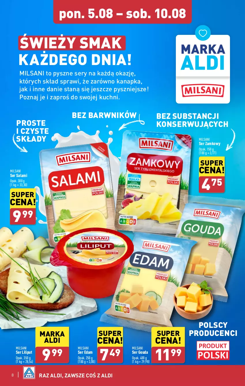 Gazetka promocyjna Aldi - Pełna oferta - ważna 05.08 do 10.08.2024 - strona 8 - produkty: Edam, Gouda, Salami, Ser, Ser salami