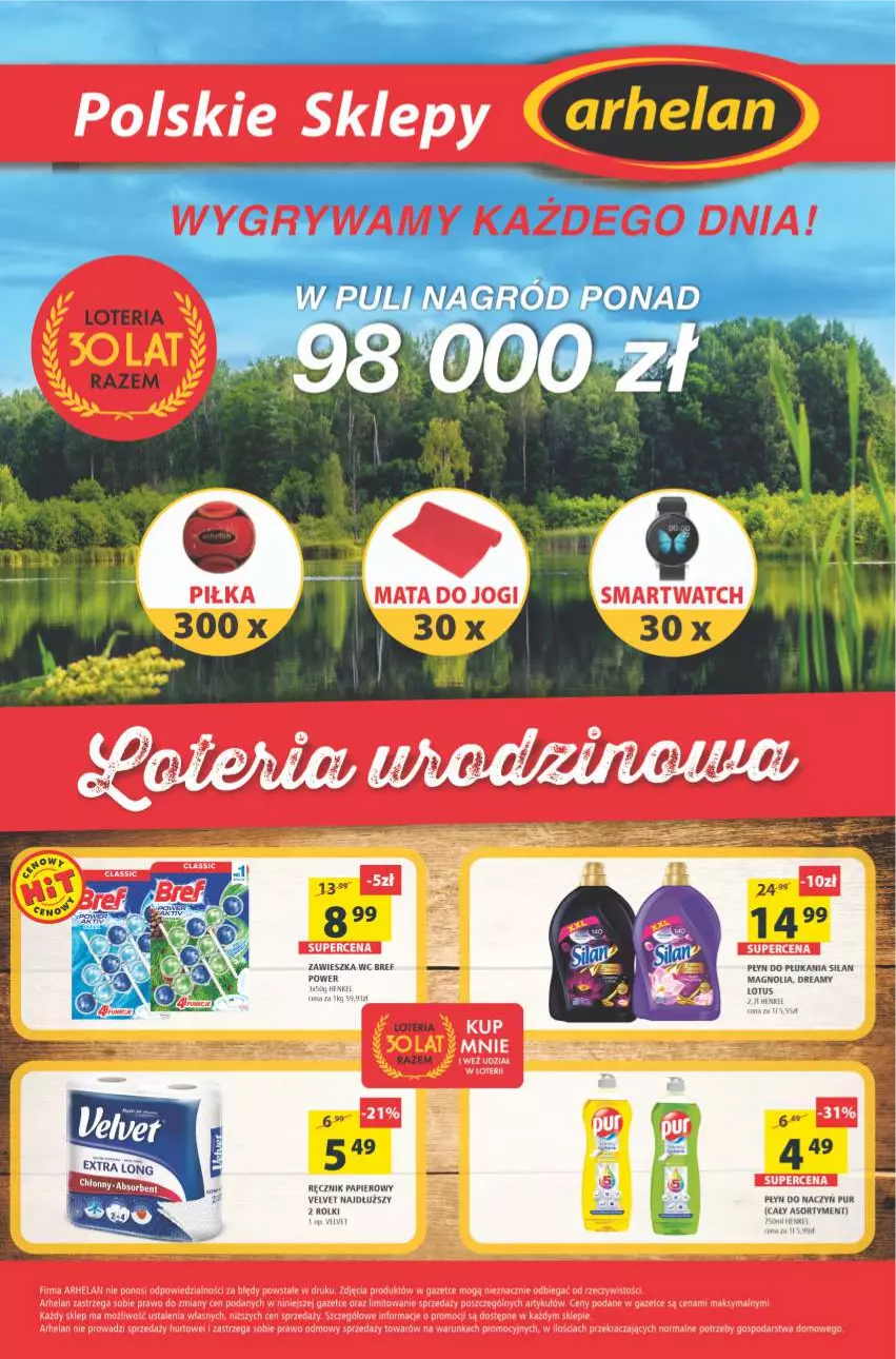 Gazetka promocyjna Arhelan - Gazetka - ważna 24.09 do 03.10.2021 - strona 24 - produkty: Bref, Gry, Papier, Płyn do płukania, Pur, Ręcznik, Rolki, Smartwatch, Velvet