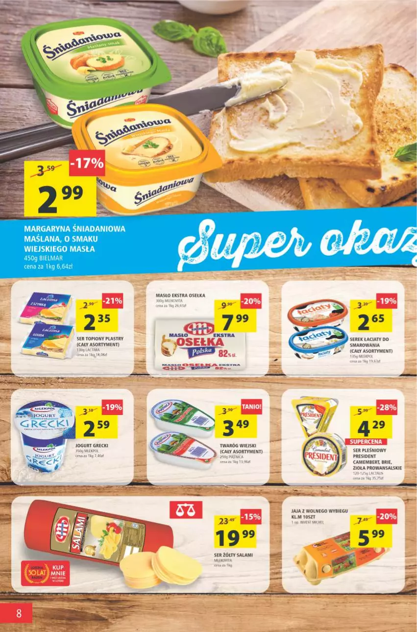 Gazetka promocyjna Arhelan - Gazetka - ważna 24.09 do 03.10.2021 - strona 8 - produkty: Brie, Camembert, Danio, Jaja, Jogurt, LANA, Margaryna, Masło, Salami, Ser, Ser pleśniowy, Ser topiony, Serek, Top, Twaróg