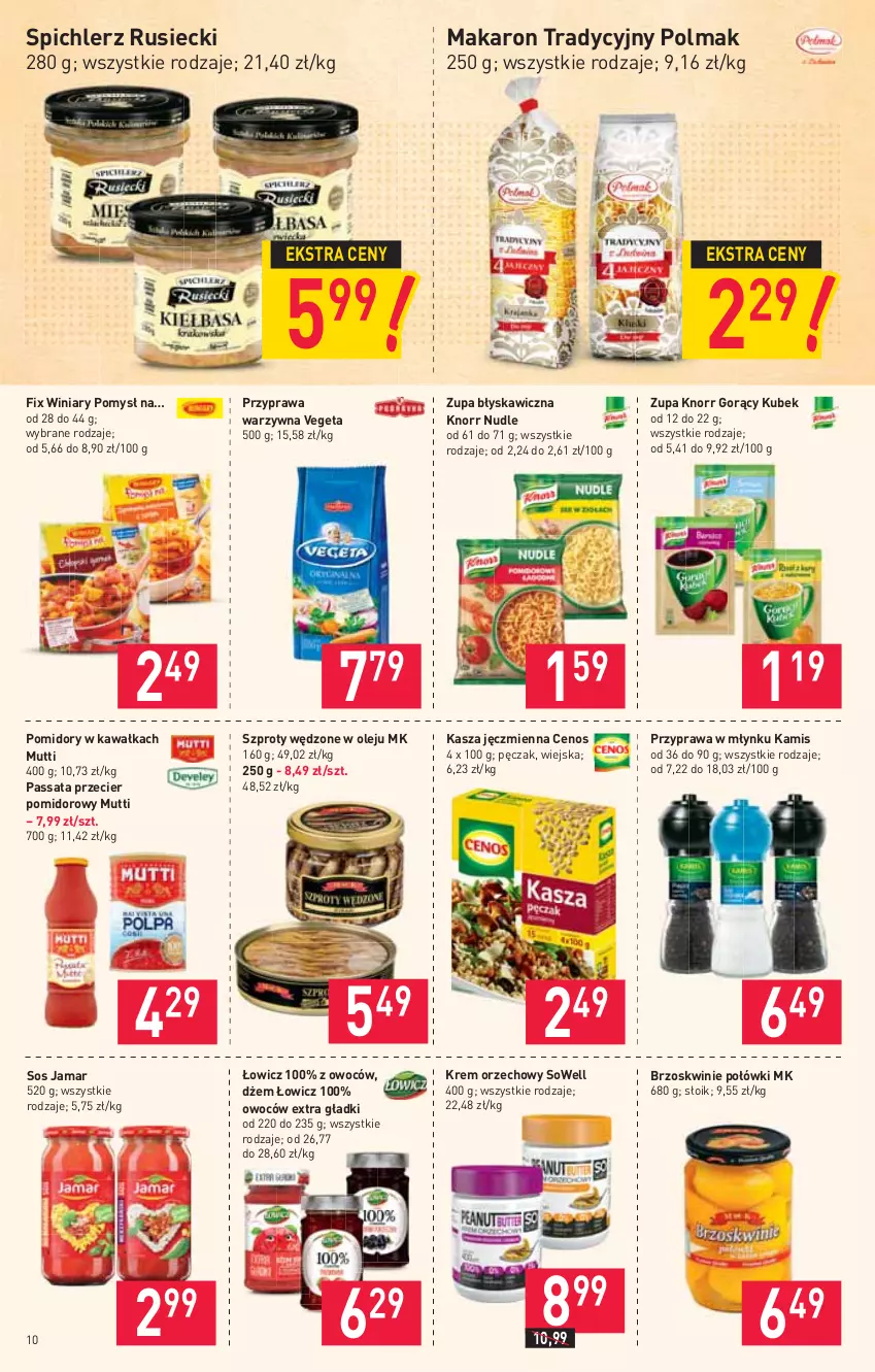 Gazetka promocyjna Stokrotka - Supermarket - ważna 27.05 do 01.06.2021 - strona 10 - produkty: Brzoskwinie, Cenos, Dżem, Kamis, Kasza, Kasza jęczmienna, Kawa, Knorr, Krem orzechowy, Kubek, Makaron, Olej, Olma, Pomidory, Pomidory w kawałkach, Sos, Spichlerz Rusiecki, Szprot, Vegeta, Winiary, Zupa