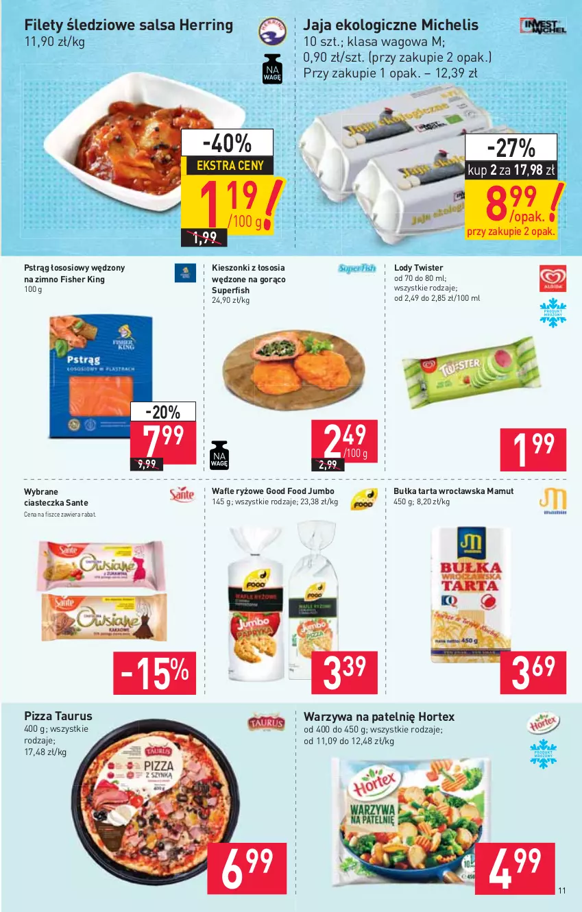 Gazetka promocyjna Stokrotka - Supermarket - ważna 27.05 do 01.06.2021 - strona 11 - produkty: Bułka, Bułka tarta, Hortex, Jaja, Lody, Pizza, Pstrąg, Pstrąg łososiowy, Ryż, Salsa, Sante, Sos, Tarta, Wafle, Warzywa