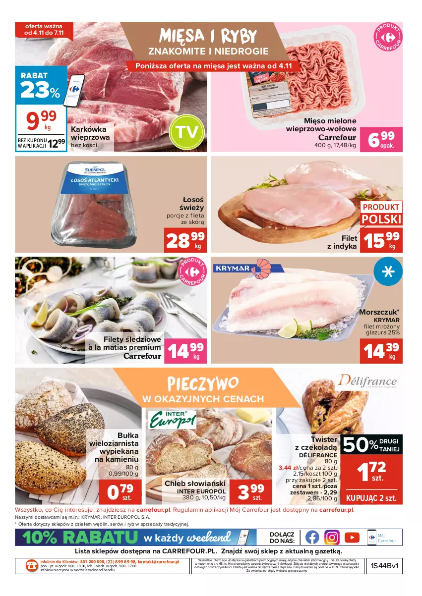 Gazetka promocyjna Carrefour - Gazetka Market Targ świeżości - ważna 02.11 do 08.11.2021 - strona 2 - produkty: Bułka, Bułka wieloziarnista, Chleb, Glazura, Karkówka wieprzowa, Kosz, Lazur, Mięso, Mięso mielone, O nas, Piec, Pieczywo, Por, Ser