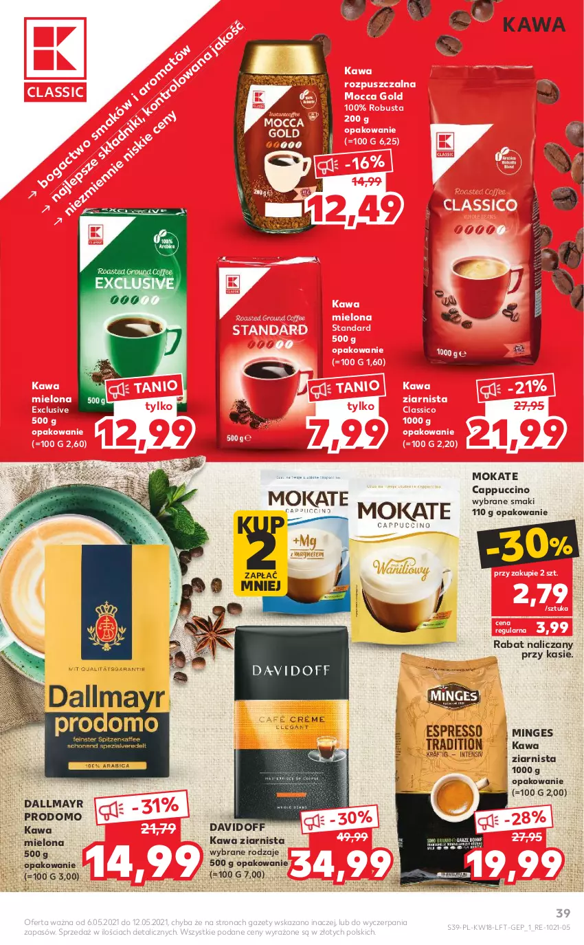 Gazetka promocyjna Kaufland - OFERTA TYGODNIA - ważna 06.05 do 12.05.2021 - strona 39 - produkty: Cappuccino, Dallmayr, Davidoff, Kawa, Kawa mielona, Kawa rozpuszczalna, Kawa ziarnista