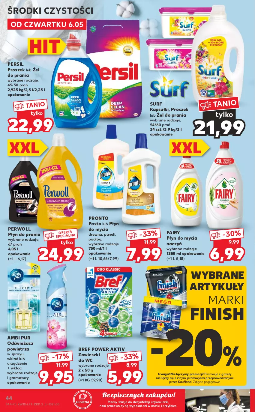 Gazetka promocyjna Kaufland - OFERTA TYGODNIA - ważna 06.05 do 12.05.2021 - strona 44 - produkty: Ambi Pur, BIC, Bref, Do mycia naczyń, Fa, Fairy, Finish, Gra, Odświeżacz powietrza, Persil, Perwoll, Piec, Płyn do mycia, Płyn do mycia naczyń, Płyn do prania, Pronto, Pur, Rama, Surf, Waga, Zawieszki