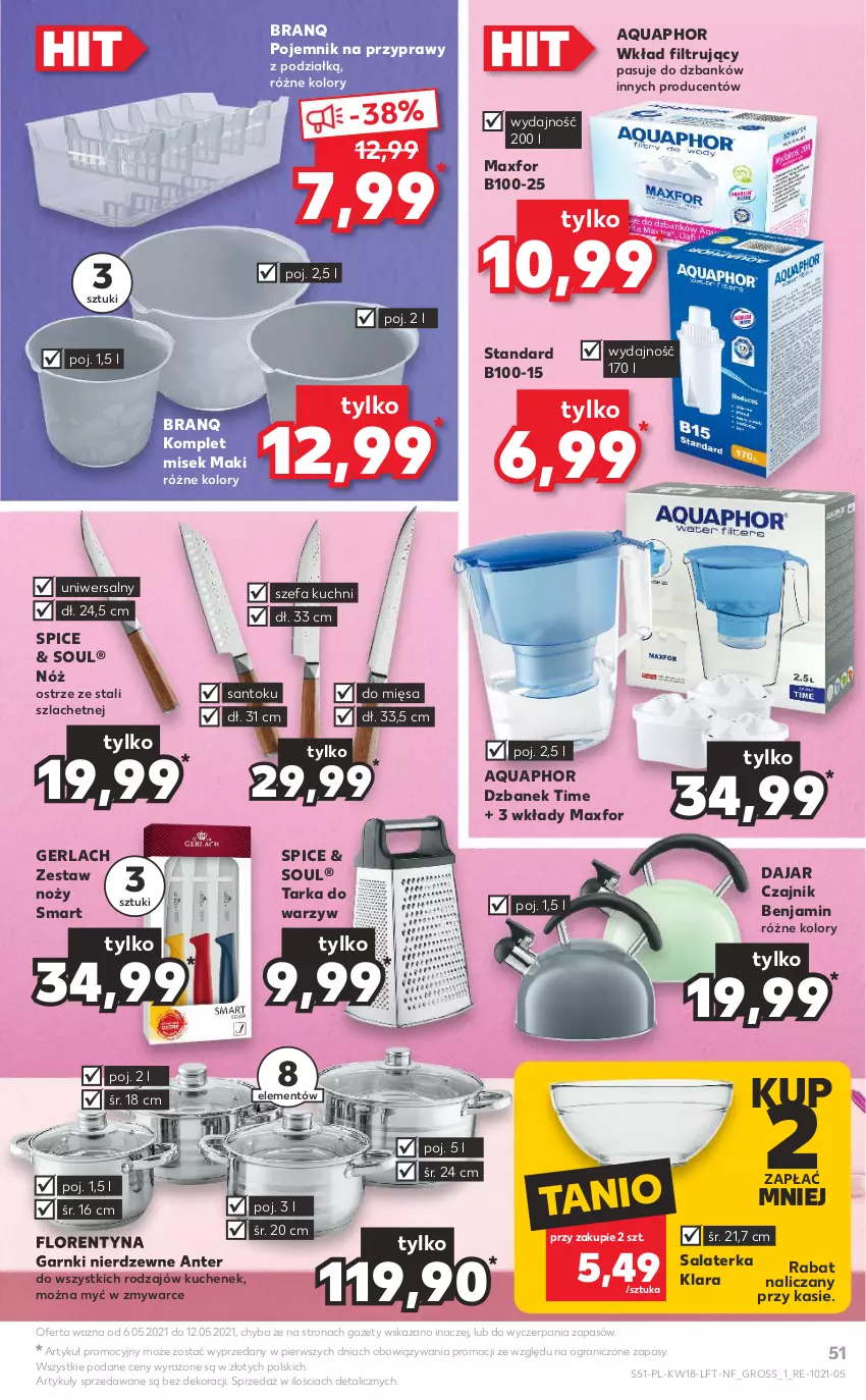 Gazetka promocyjna Kaufland - OFERTA TYGODNIA - ważna 06.05 do 12.05.2021 - strona 51 - produkty: Aquaphor, Czajnik, Dzbanek, Fa, Gra, Noż, Pojemnik, Pojemnik na przyprawy, Przyprawy, Salaterka, Tarka, Wkład filtrujący