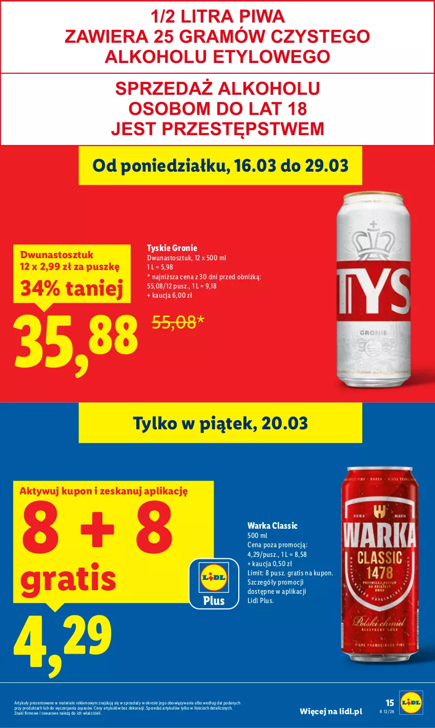 Gazetka promocyjna Lidl - GAZETKA - ważna 19.03 do 21.03.2026 - strona 15 - produkty: Gra, Tyskie, Warka