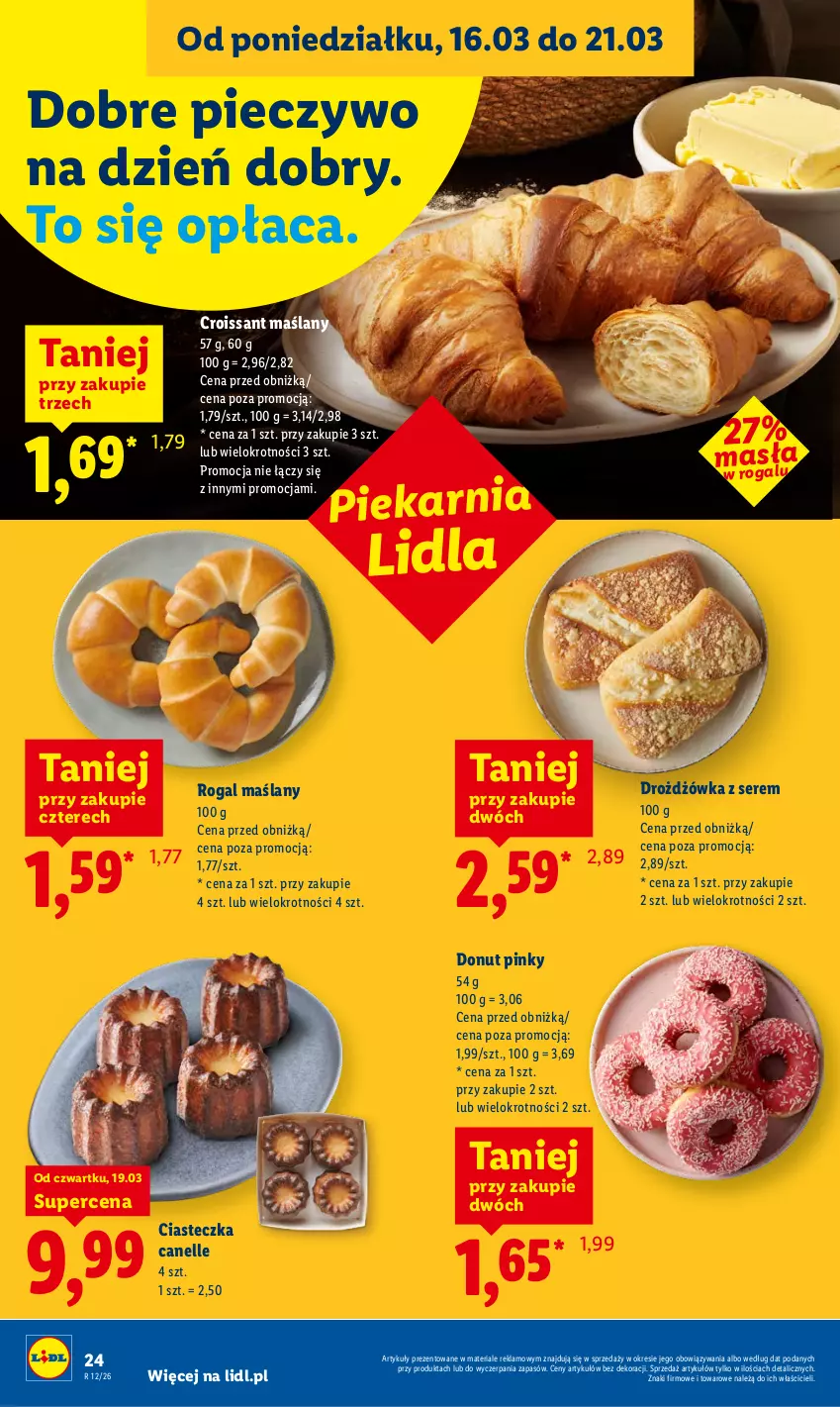 Gazetka promocyjna Lidl - GAZETKA - ważna 19.03 do 21.03.2026 - strona 24 - produkty: Croissant, Donut, Piec, Pieczywo, Rogal, Ser