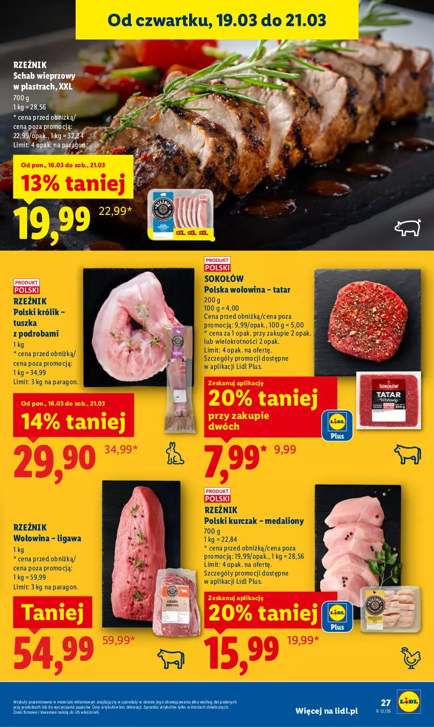 Gazetka promocyjna Lidl - GAZETKA - ważna 19.03 do 21.03.2026 - strona 27 - produkty: Królik, Kurczak, Lion, Schab wieprzowy, Sok, Sokołów, Tusz, Wołowina