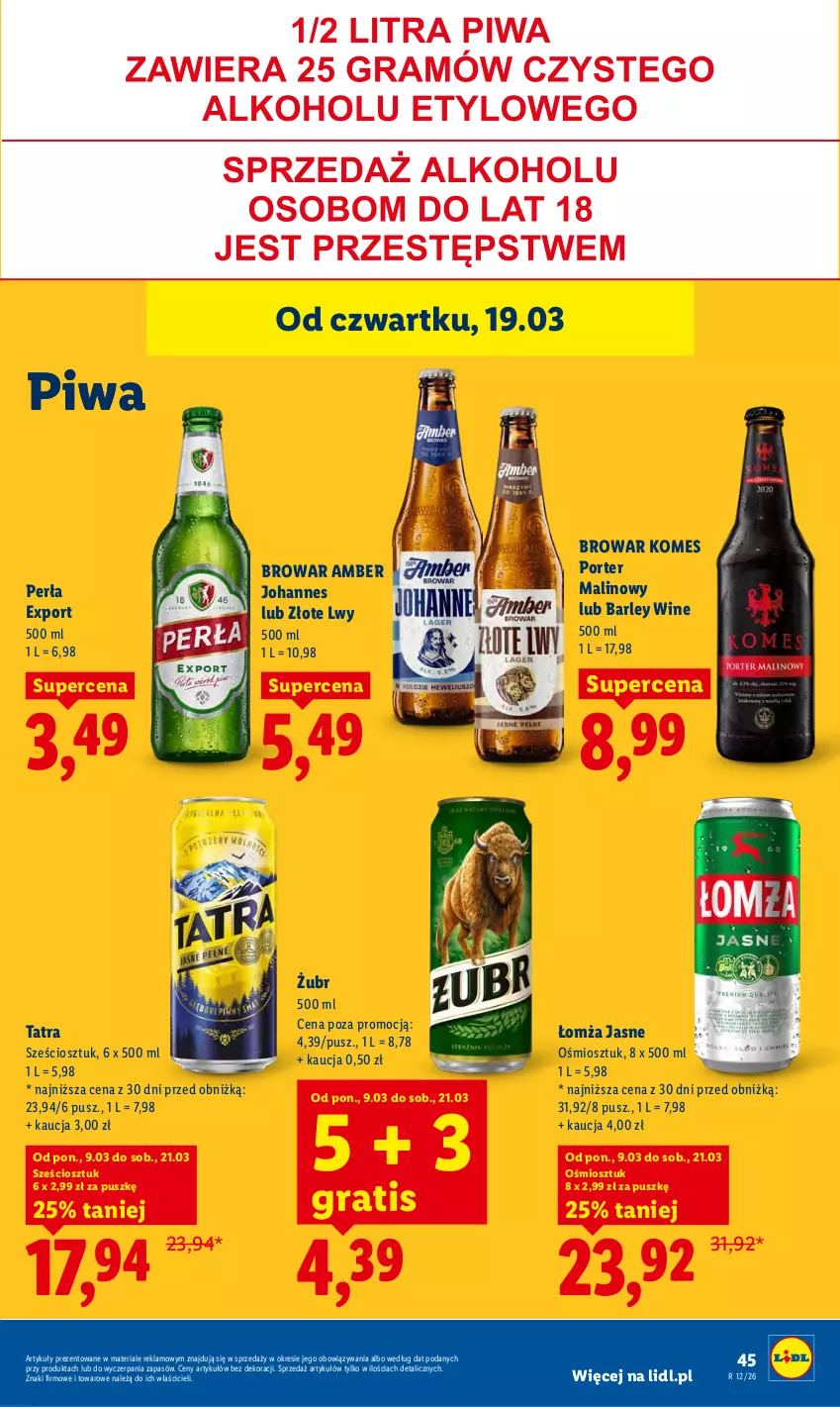 Gazetka promocyjna Lidl - GAZETKA - ważna 19.03 do 21.03.2026 - strona 45 - produkty: Gra, Perła, Piwa, Por, Tatra