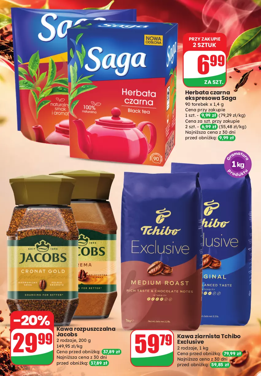 Gazetka promocyjna Dino - Weekendowe okazje - ważna 09.10 do 10.10.2026 - strona 4 - produkty: Herbata, Herbata czarna, Jacobs, Kawa, Kawa rozpuszczalna, Kawa ziarnista, Saga, Tchibo