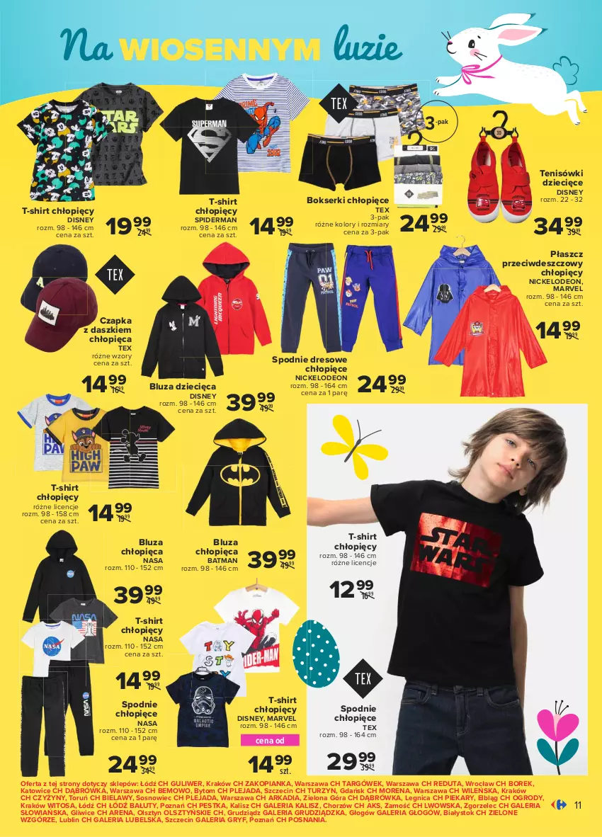 Gazetka promocyjna Carrefour - Gazetka Co masz dla mnie, zajączku? - ważna 15.03 do 03.04.2021 - strona 11 - produkty: Bluza, Bokserki, Czapka, Disney, Dres, Dzieci, Gry, Płaszcz, Ser, Sos, Spiderman, Spodnie, Spodnie dresowe, T-shirt, Tenisówki