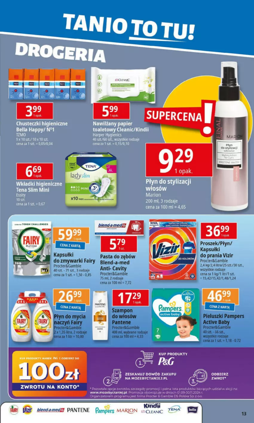 Gazetka promocyjna E Leclerc - ważna 21.10 do 28.10.2024 - strona 11 - produkty: Amol, Cleanic, Fa, Fairy, Kapsułki do prania, Pampers, Pantene, Pasta do zębów, Płyn do mycia, Szampon, Tera, Vizir, Zmywarki